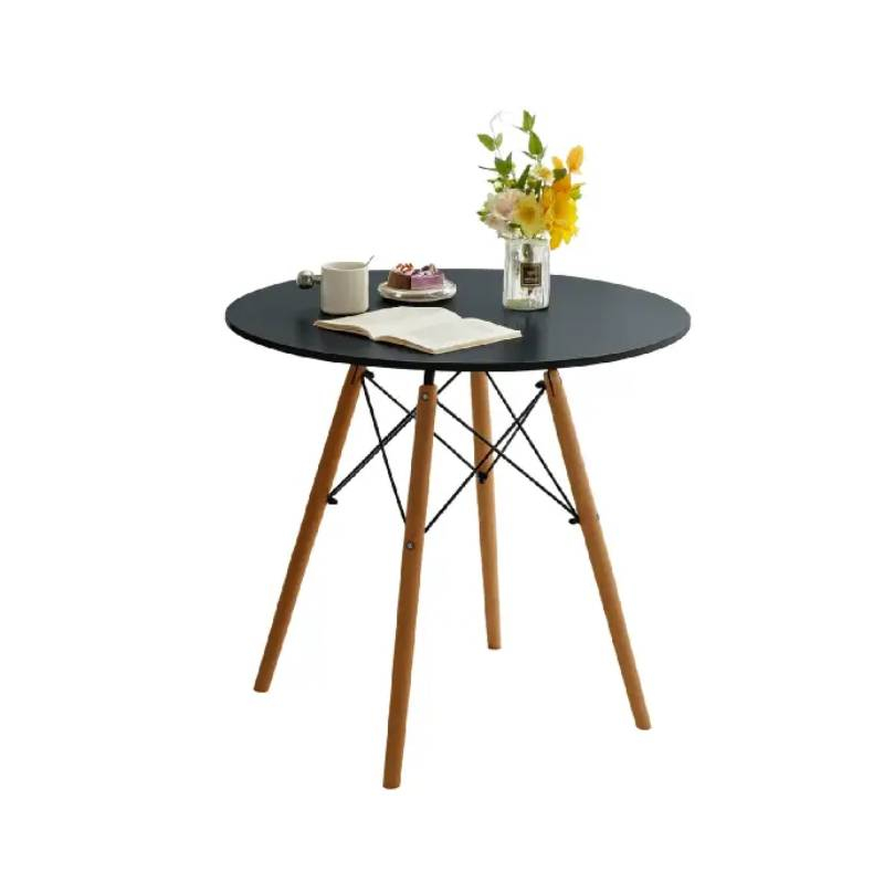 Trpezarijski okrugli sto 80 cm sa drvenim nogarima Skandi crni Lemon 25-KS002